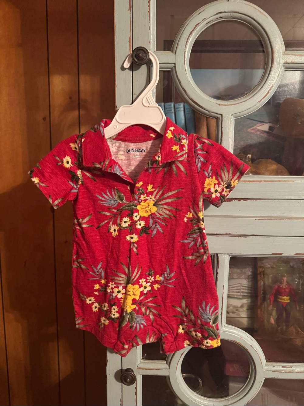 Old Navy Red Tropical Floral Kids Polo Romper Size 3 6 Months C6